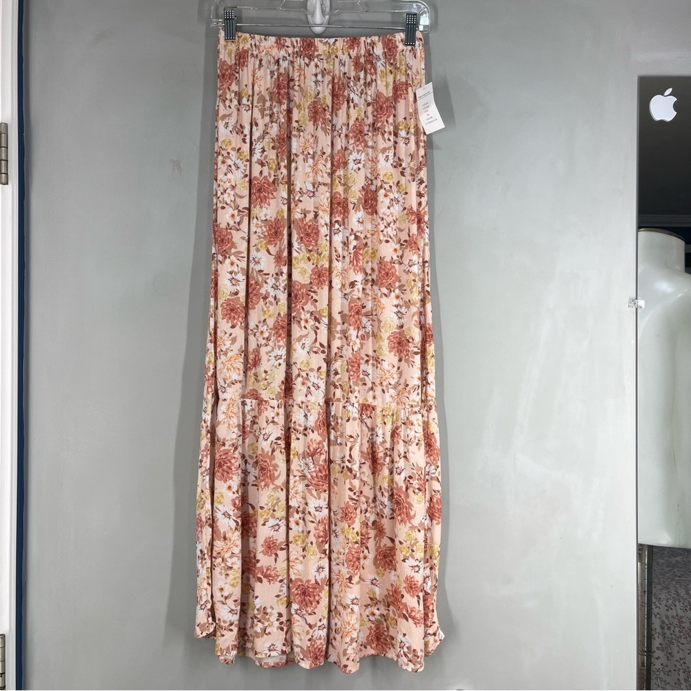 Hippie Floral Floral Boho Maxi Skirt Size XS Pink Rayon NWT